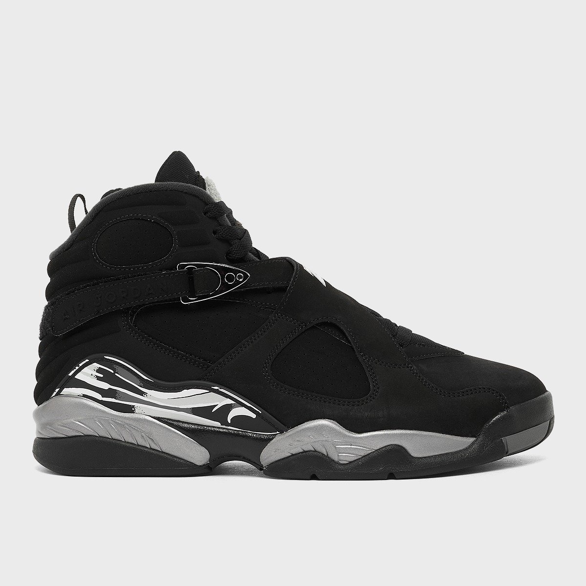 Air Jordan 8 Chrome featuring metallic silver upper with contrasting base colorway, 2026 retro release - detail view 2