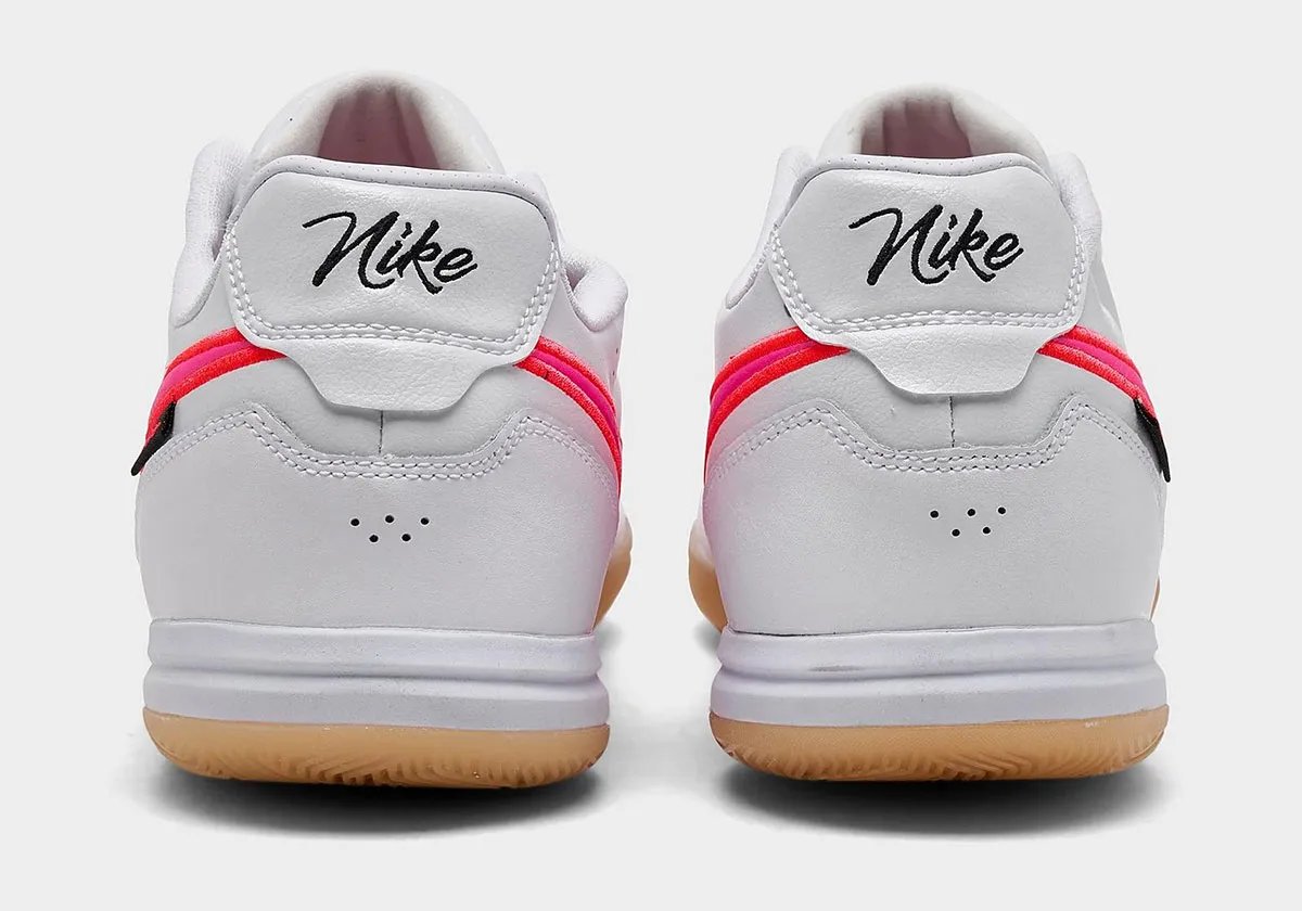 Nike Tiempo Streetgato in grey with highlighter pink Swoosh and gum rubber sole, lateral view - detail view 2