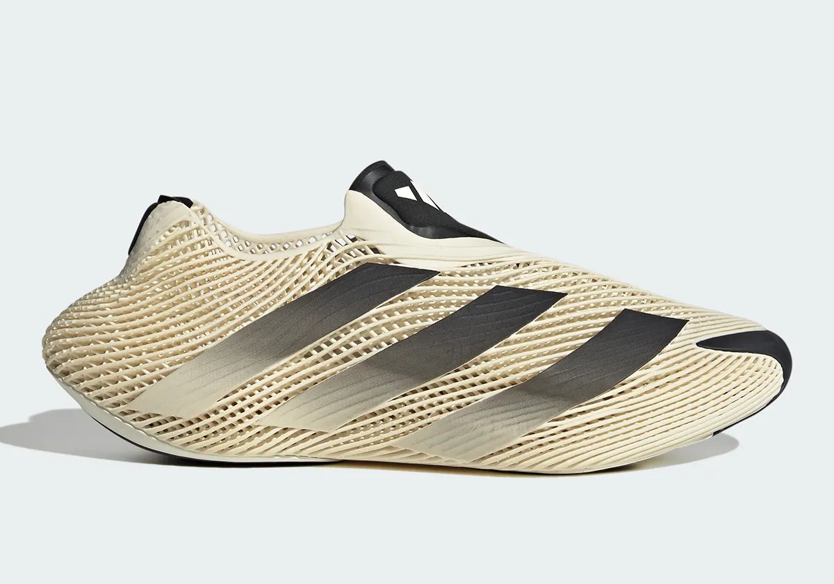 Adidas Futurecool 3D-printed sneaker featuring asymmetrical tongue and single-structure midsole in neutral colorway - detail view 1
