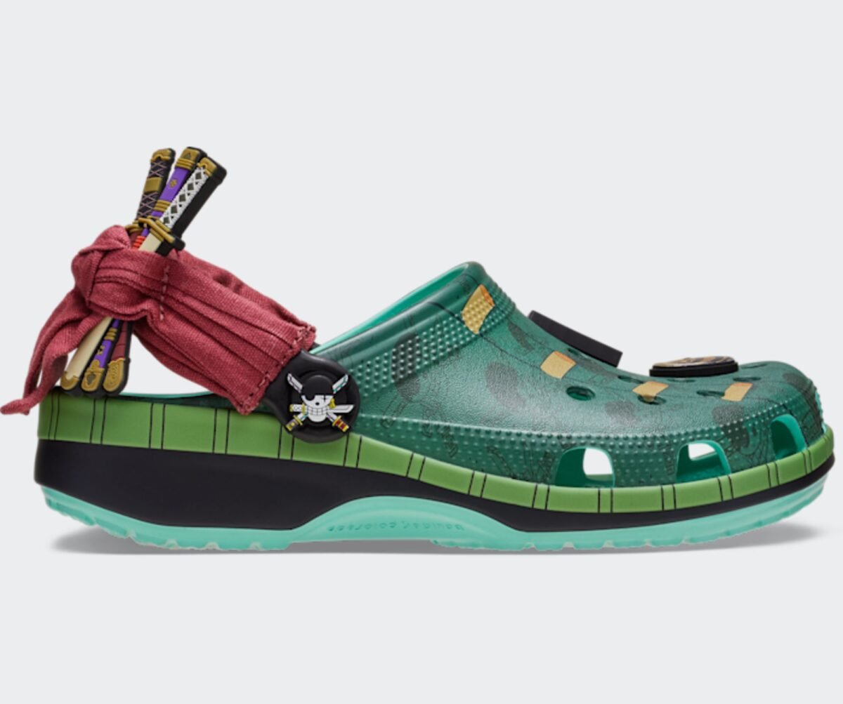 Crocs Classic Clog in Roronoa Zoro colorway from One Piece collaboration, shown from multiple angles - detail view 3