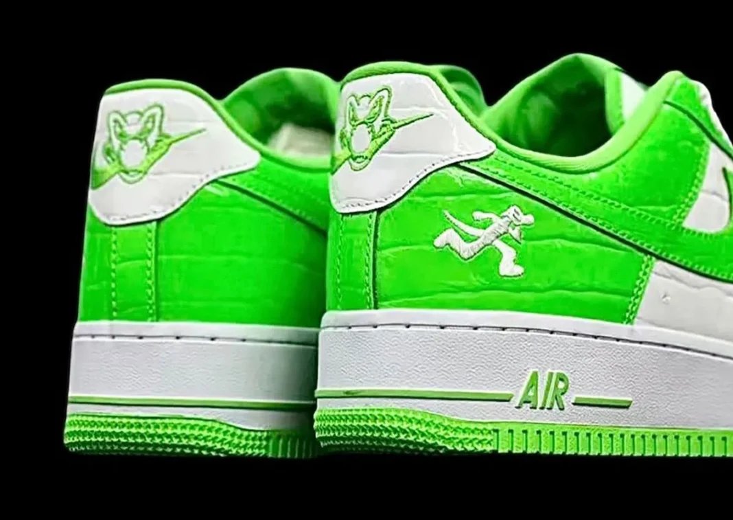 Street Souk x Nike Air Force 1 Low in Rage Green with white detailing and croc-textured panels - detail view 1