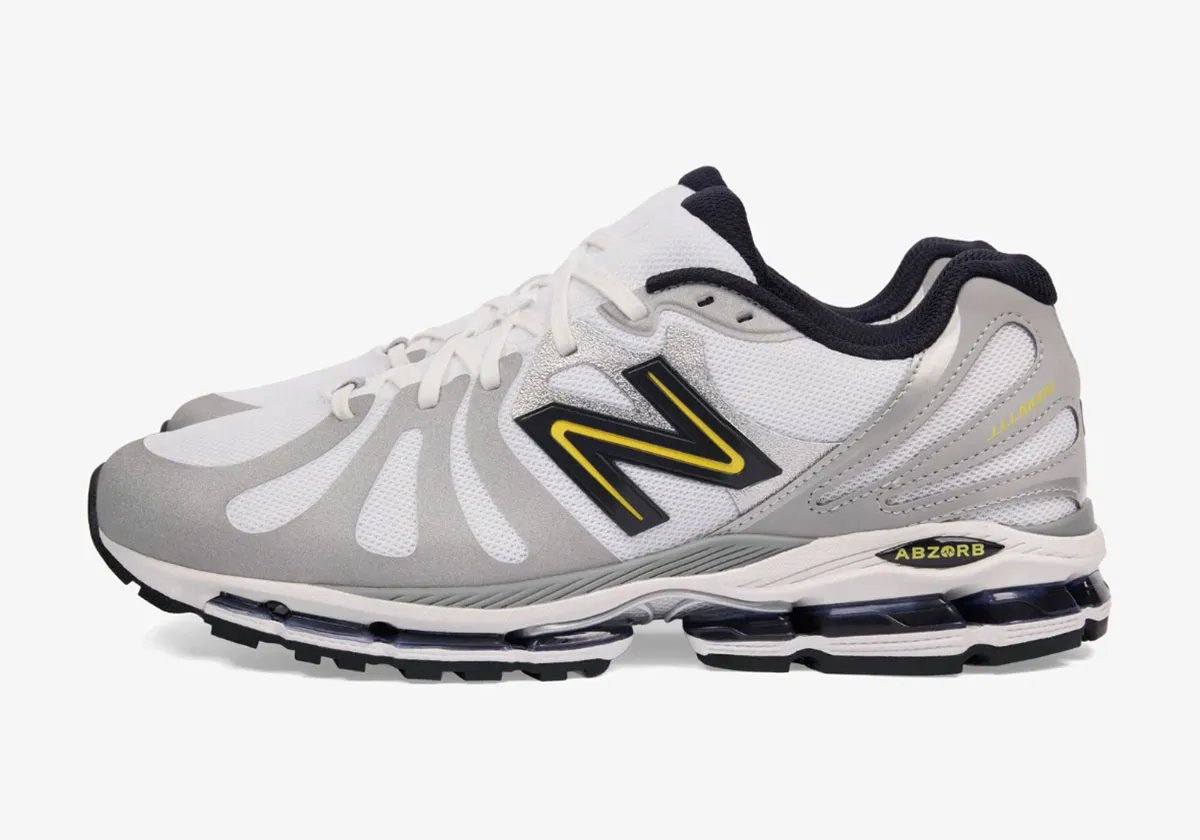 JJJJound x New Balance 1890 white and grey colorway with yellow trim detail - detail view 3