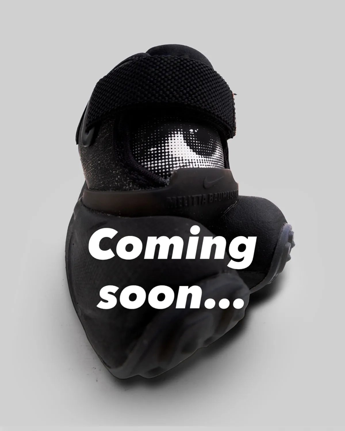 Melitta Baumeister x Nike Rift Rocker in Black/Black/White, featuring oversized waffle sole and optical graphics - detail view 1