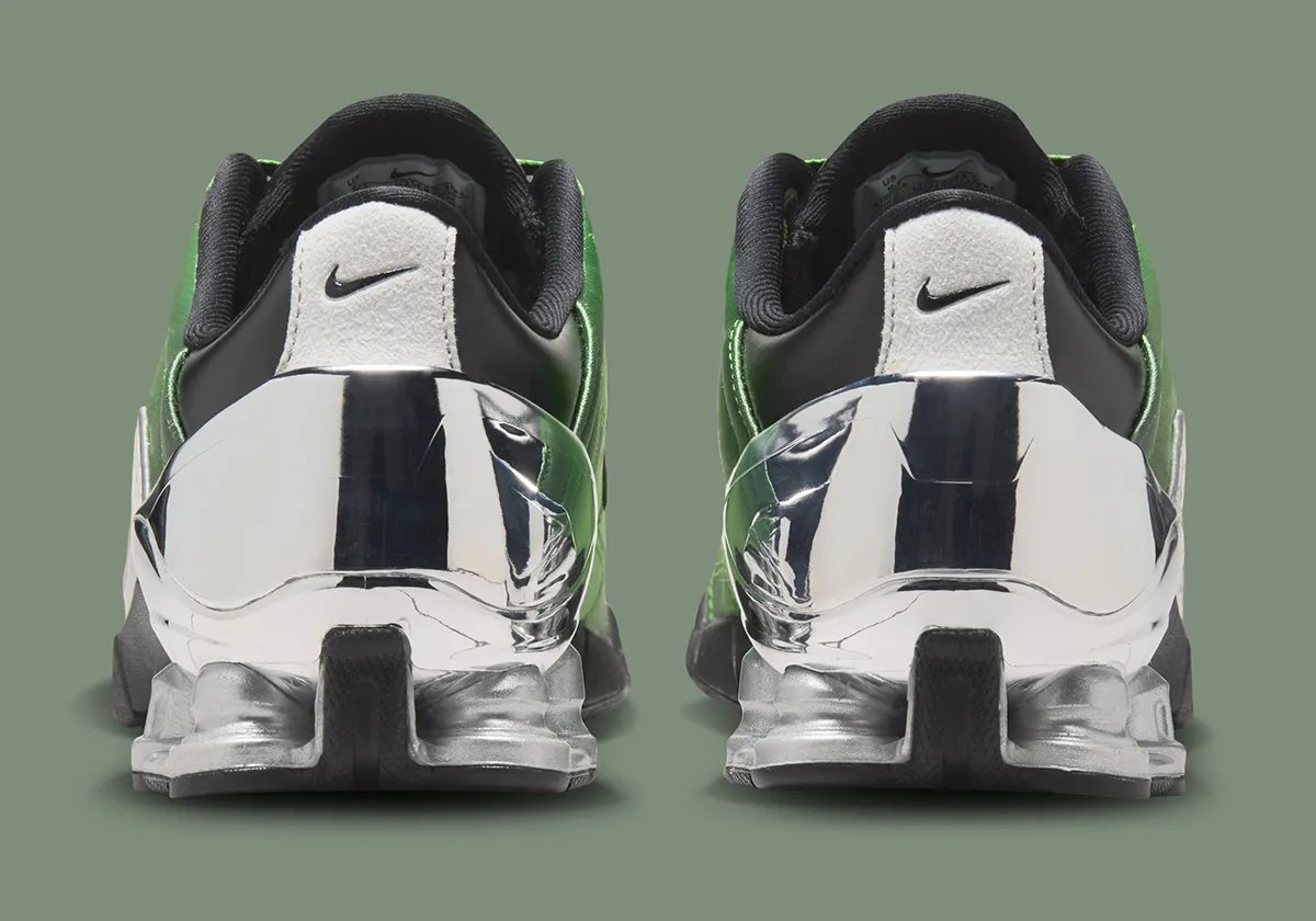 Forget-me-nots x Nike Total 90 Shox Magia in Green Gusto with Metallic Silver accents and black outsole details - detail view 5