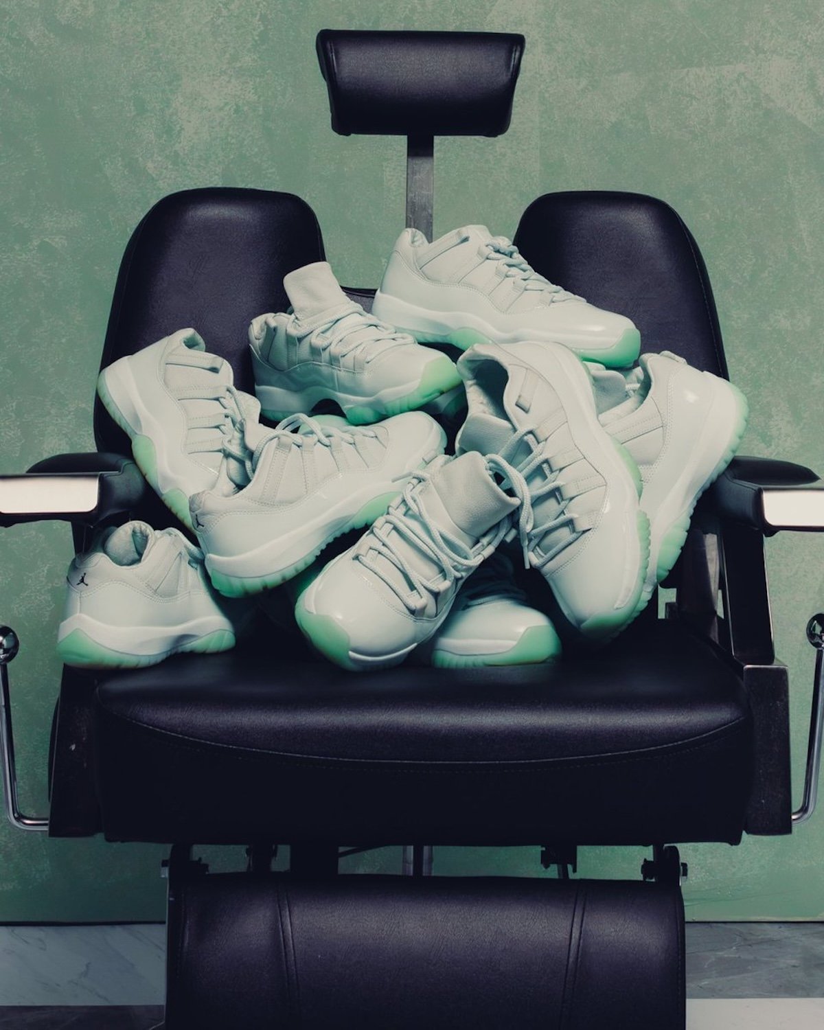 JAIDE x Air Jordan 11 Low in light sage with patent leather mudguard and translucent outsole - detail view 3