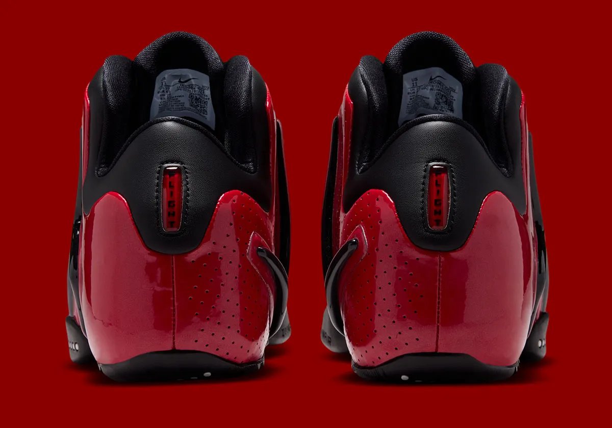 Nike Zoom Hyperflight in Varsity Red with glossy leather upper and white mini Swoosh - detail view 5