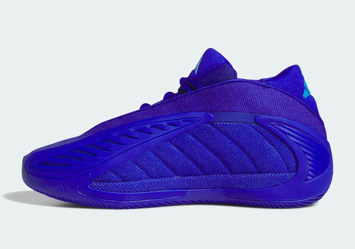 adidas Anthony Edwards 2 'Lucid Blue' colorway featuring saturated blue upper with baby blue tongue and reflective toe detail - detail view 3