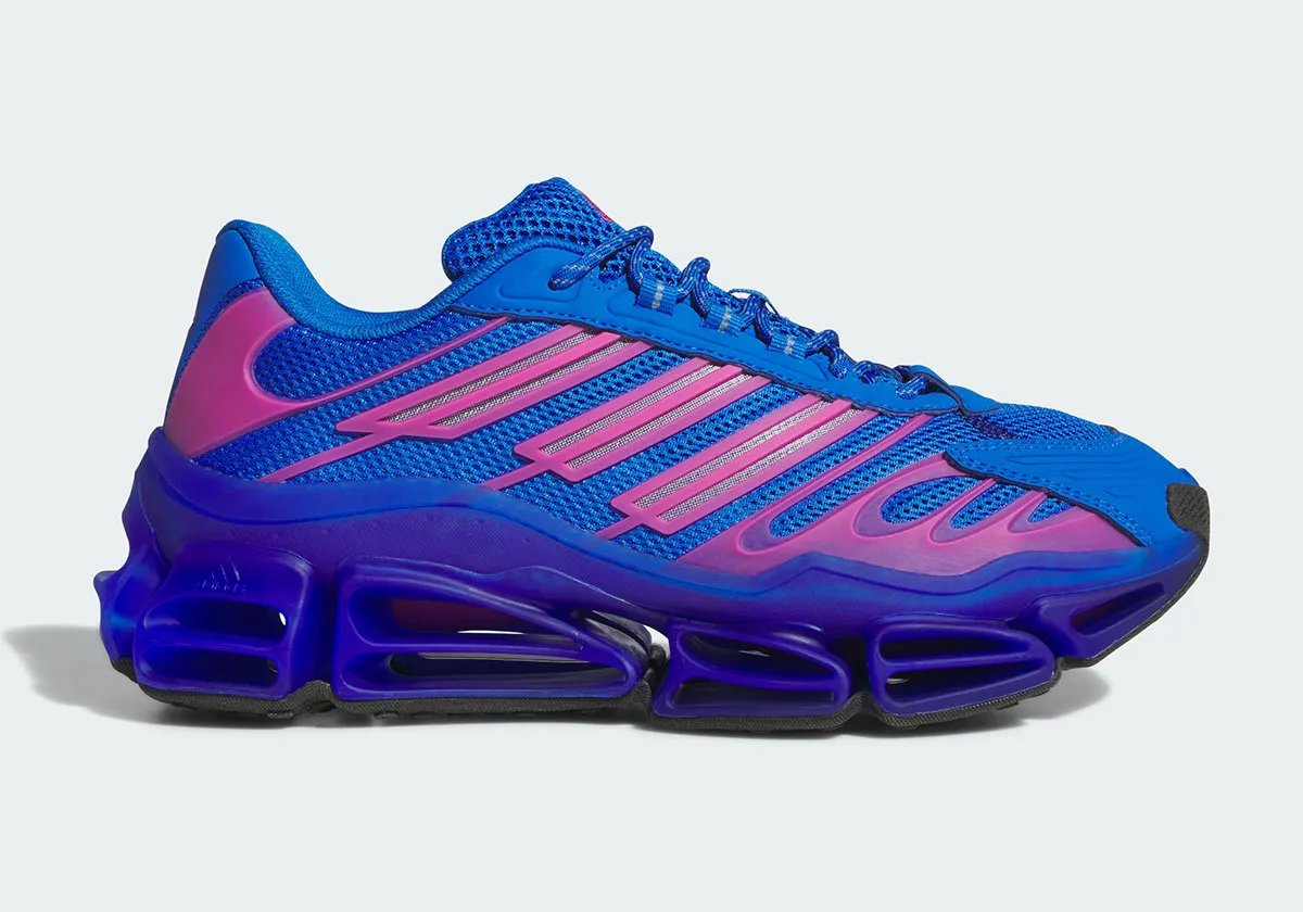 adidas Megaride AG Bluebird colorway featuring royal blue upper with Semi Lucid Fuchsia stripes and TPU accents - detail view 2