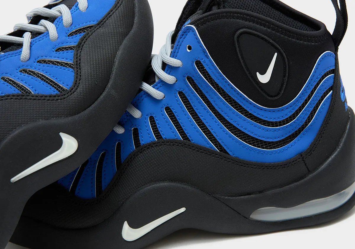 Nike Air Bakin Royal featuring wavy blue upper with Nike Air branding and black white sport split - detail view 4