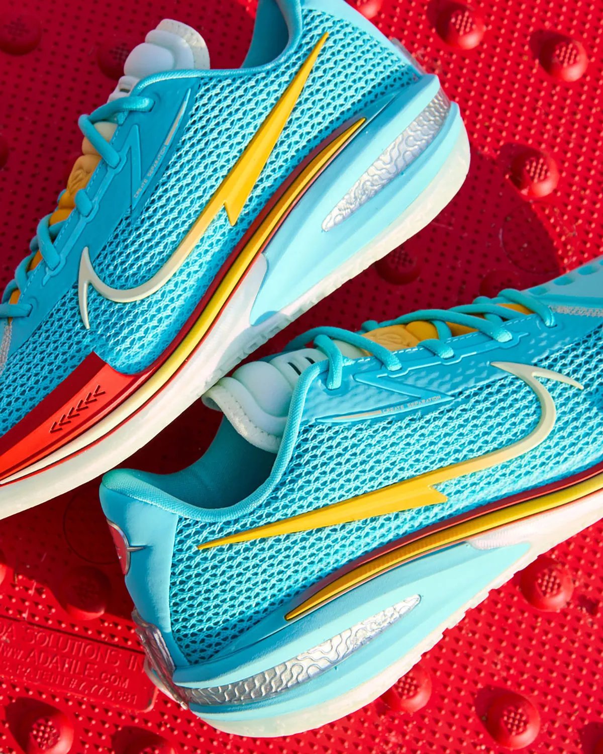 Nike GT Cut 1 x Titan Dylan Harper Bleached Aqua colorway with gradient Swoosh and fiery accent details - detail view 1