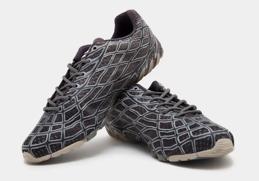 Bad Bunny x adidas F50 Ghost Sprint Charcoal featuring layered mesh upper with grey cage detailing and dark red branding - detail view 1