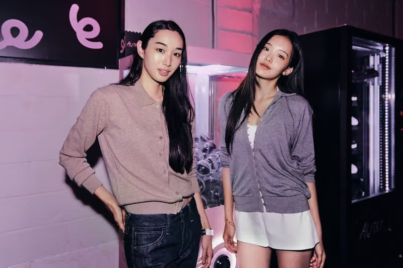 Autry x Changbin capsule collection launch event in Seoul featuring pink-themed venue with reimagined Medalist and Hyperway sneakers displayed on elevated platforms - detail view 4