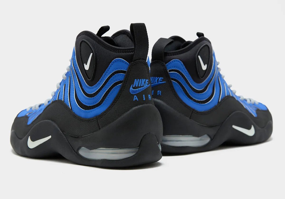Nike Air Bakin Royal featuring wavy blue upper with Nike Air branding and black white sport split - detail view 3