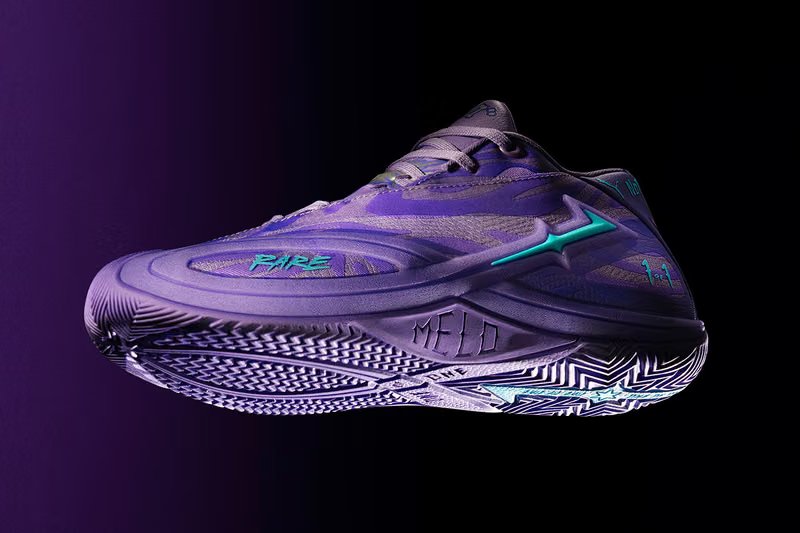 PUMA MB.06 'Shooting Star' in Dark Amethyst and Lavender Alert colorway with blue accents, LaMelo Ball signature basketball shoe - detail view 5