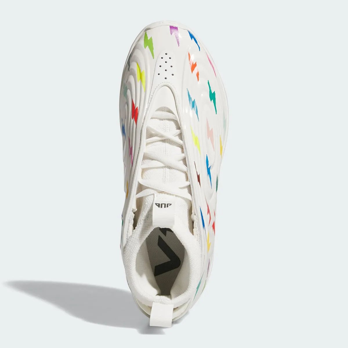 adidas Harden Vol. 10 "Thunderbolt" in white with multicolor lightning bolt graphics, Jalen Williams player exclusive - detail view 4