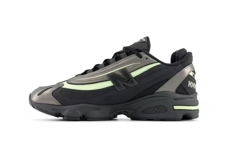 New Balance 1000 in Black Metallic and Dry Lime colorway, Summer 2026 release - detail view 4