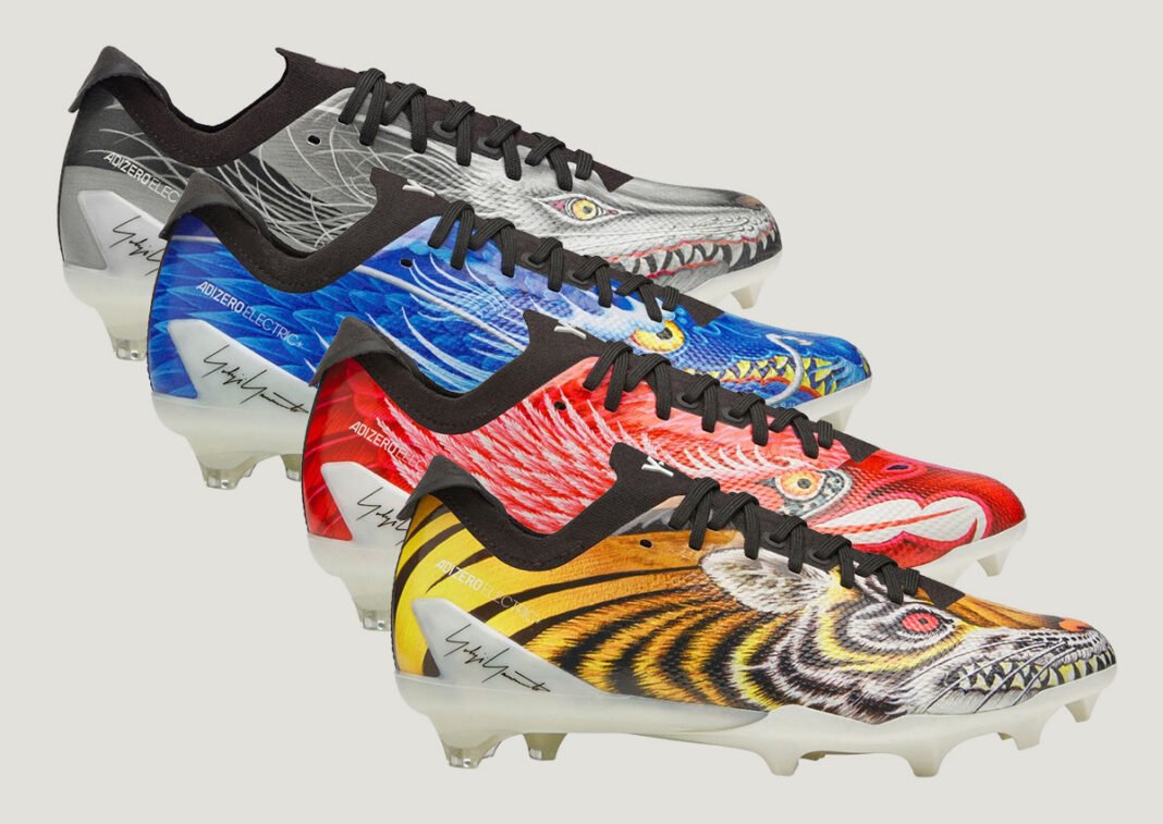 Y-3 adiZero Electric II Plus Beast Pack in Wolf colorway showing animal graphics on Primeknit upper - detail view 1