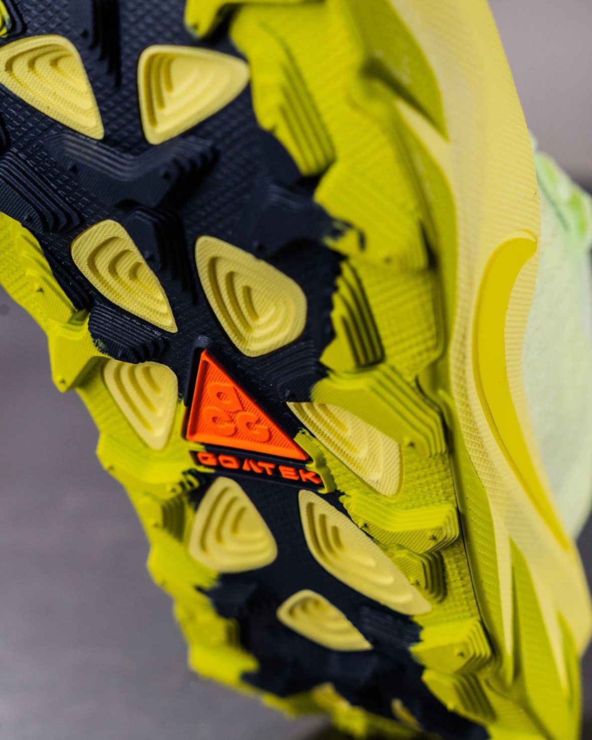Nike ACG Picklejus trail running shoe in acid green colorway with dual-foam ZoomX midsole and GOATEK outsole, engineered for 100-mile mountain races - detail view 5