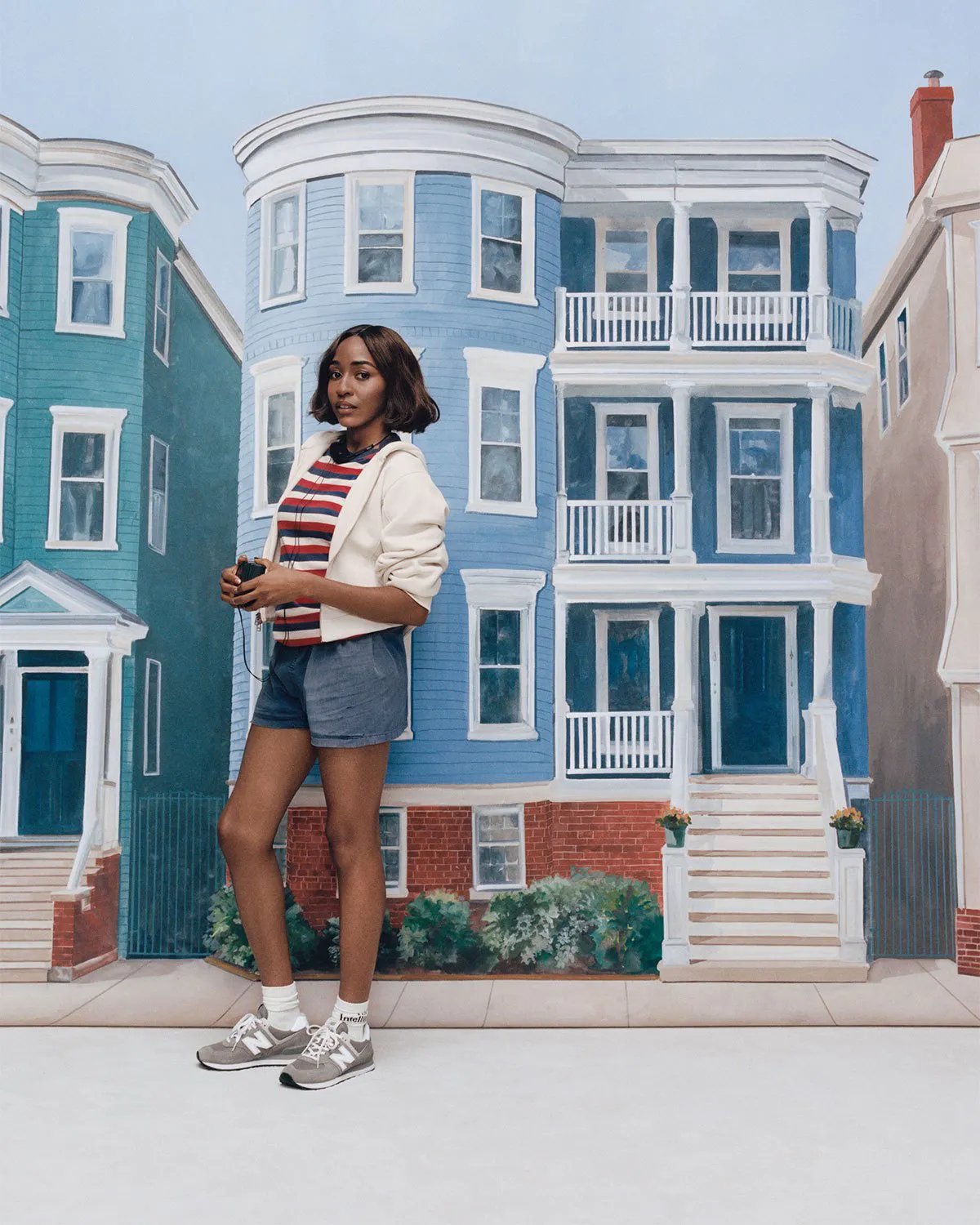 Ayo Edebiri wearing New Balance 574 in Boston campaign styled by Danielle Goldberg - detail view 3
