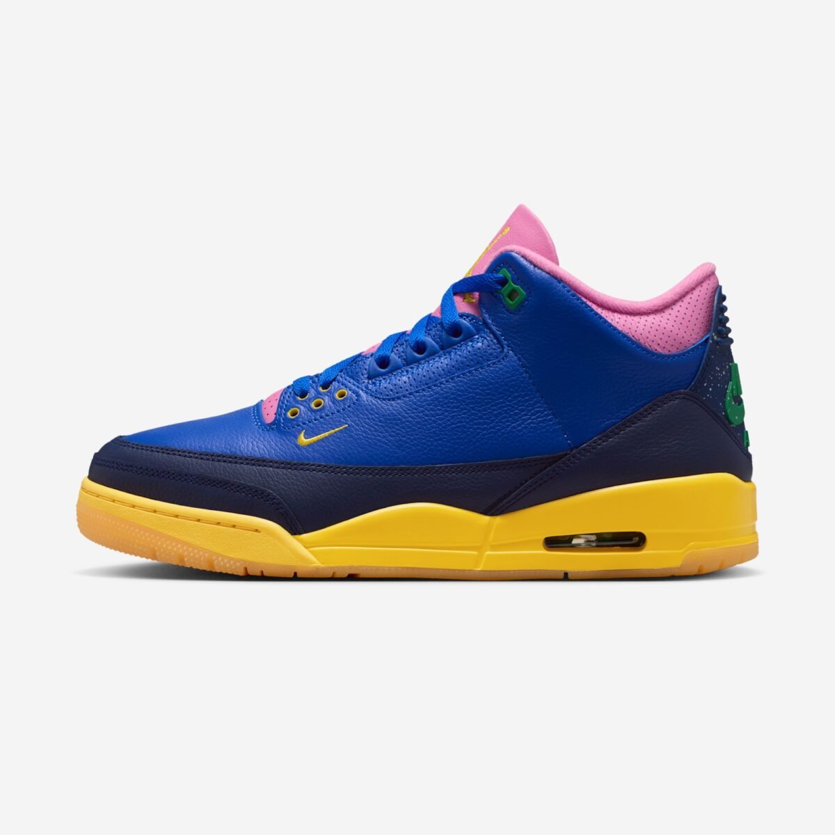 Air Jordan 3 Brazil colorway in blue and gold, May 2026 release - detail view 2