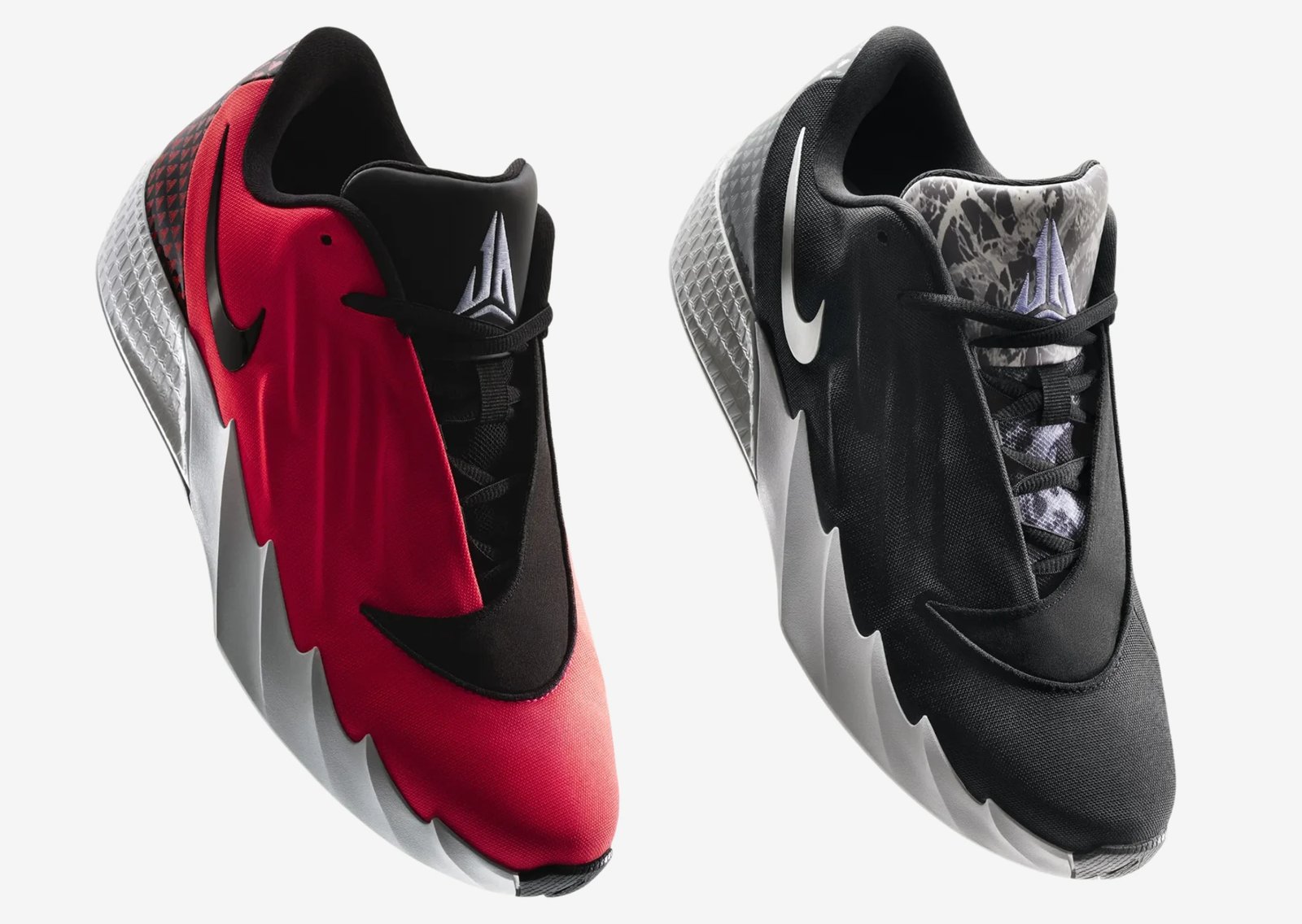 Nike Twelve Time Ja Morant signature sneaker in Black/White colorway with mesh upper and textured wave side panels - detail view 1