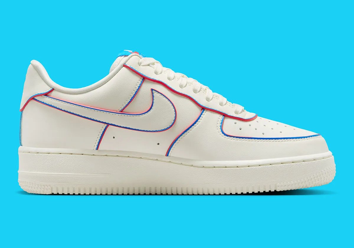 Nike Air Force 1 Low in off-white leather with blue piping and red leather edges for WNBA 30th Anniversary release - detail view 2
