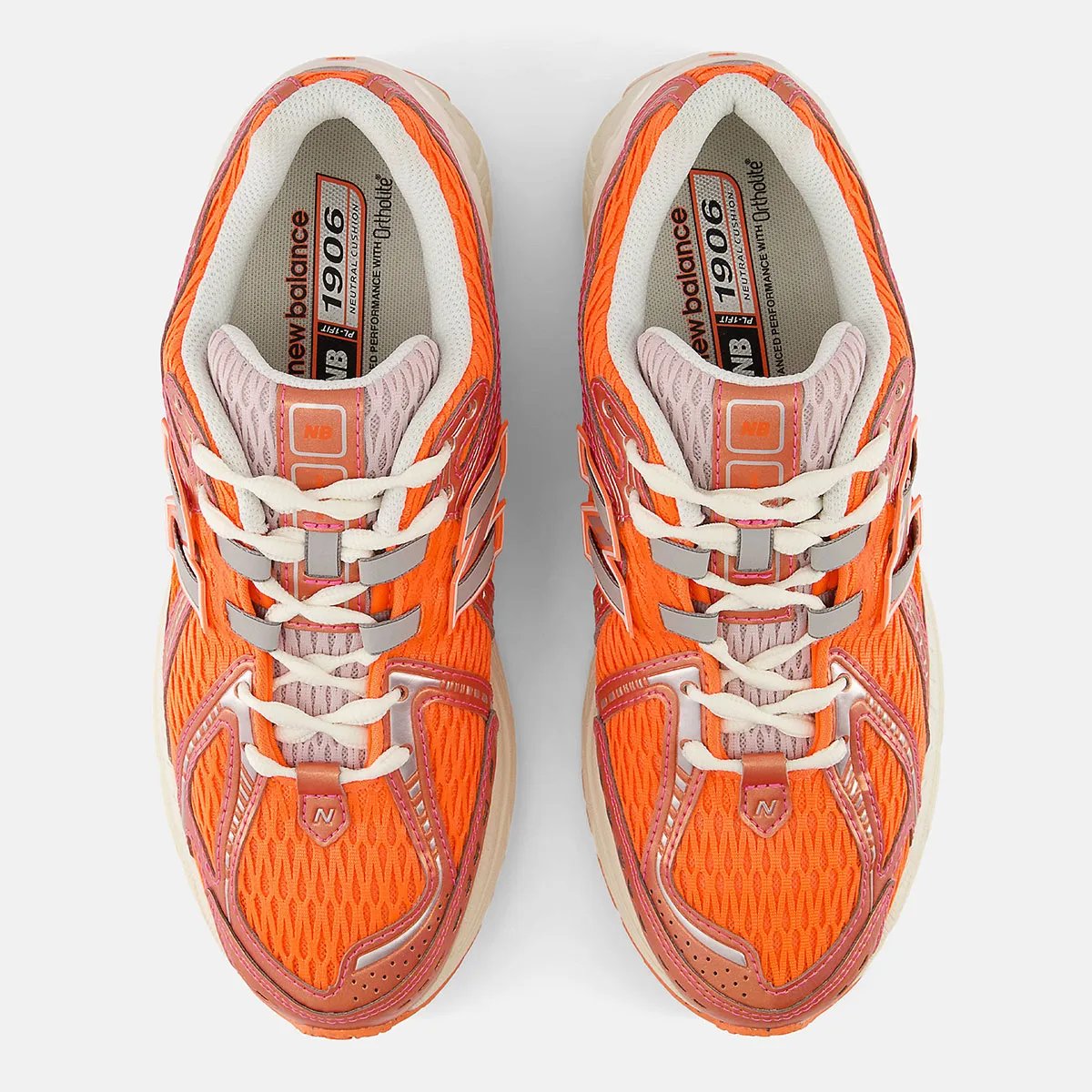 New Balance 1906R Creamsicle colorway featuring cream and soft orange tones on mixed-material upper with chunky sole - detail view 2