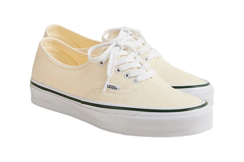 J.Crew x Vans Premium Authentic in Classic White with dark green side stripe and waffle-rubber outsole - detail view 3