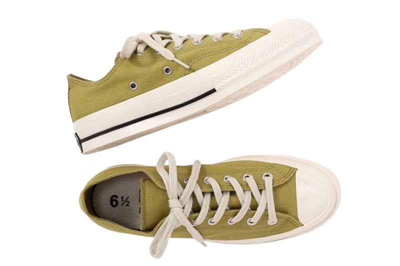 Converse x MHL. All Star LGCY OX low-top canvas sneaker in light olive green and black with white rubber toe cap - detail view 3
