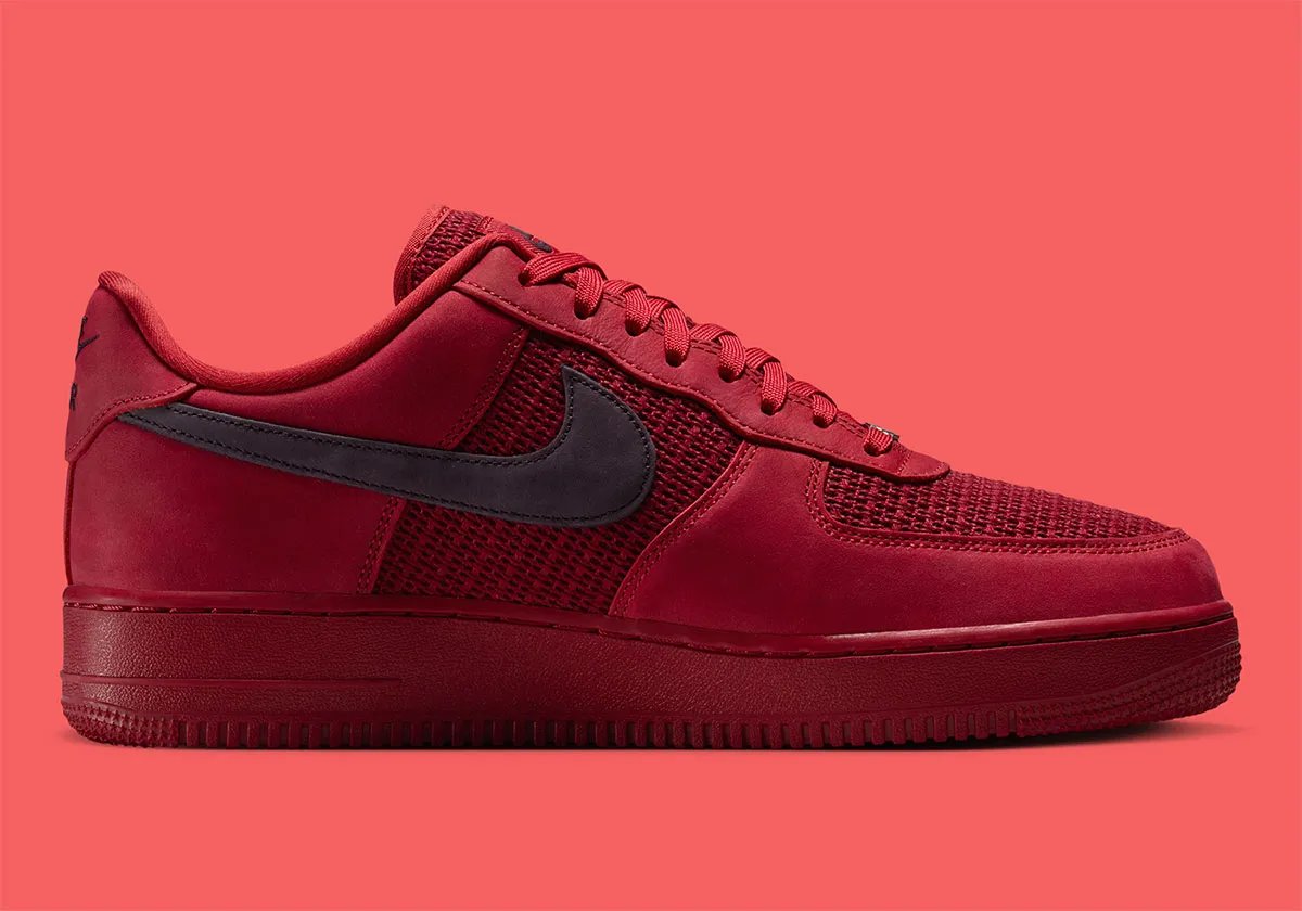 Nike Air Force 1 Low Mesh in Tough Red with dark suede Swoosh and perforated mesh upper - detail view 2