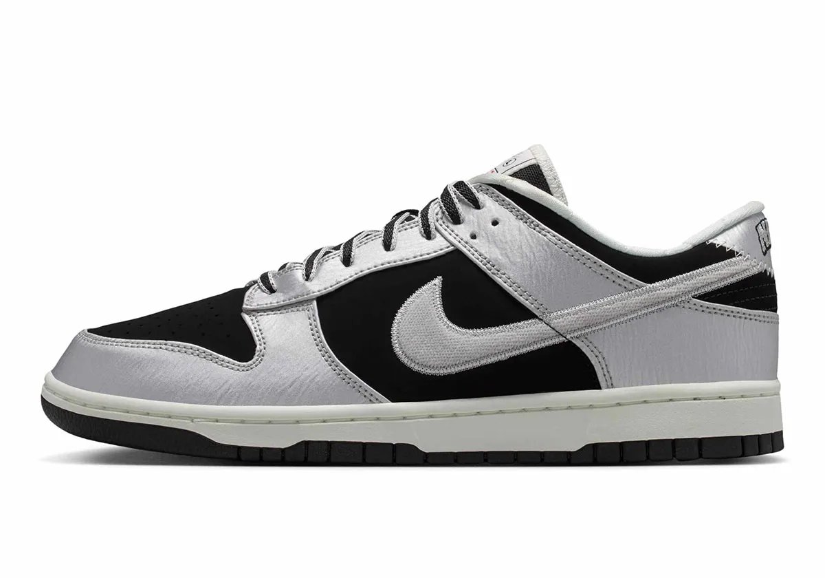 Nike Dunk Low Varsity Pack in Sail and Fir colorway with quilted interior and fabric Swoosh detail - detail view 1