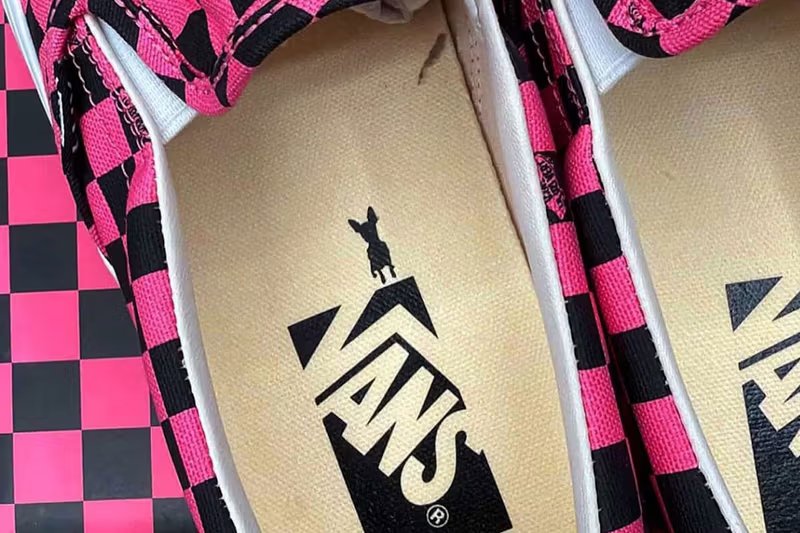 Lil Uzi Vert x Vans collaborative skate sneaker in pink and black colorway, featuring bulky cupsole and checkerboard laces - detail view 3