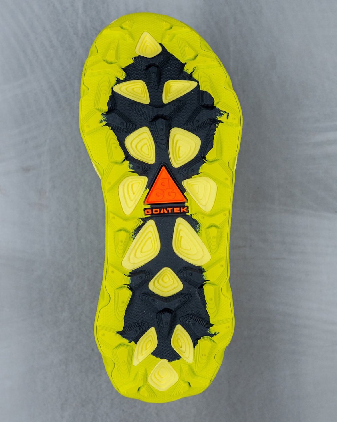 Nike ACG Picklejus trail running shoe in acid green colorway with dual-foam ZoomX midsole and GOATEK outsole, engineered for 100-mile mountain races - detail view 4