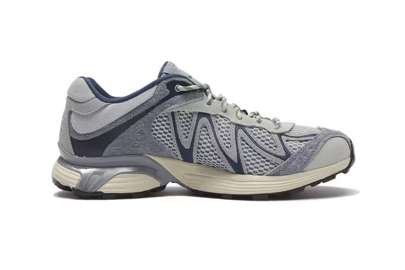 Salomon XT-Whisper Embroidery Pack in Pearl Blue, Almond Cream, and Deep Lichen Green colorways with embroidered detailing on 3D mesh upper - detail view 3