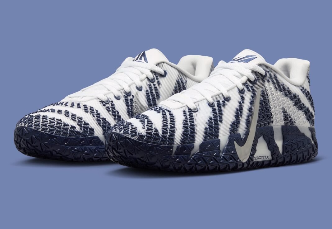 Nike Ja 3 Team Bank Midnight Navy featuring white mesh upper with navy traction pattern, lateral view