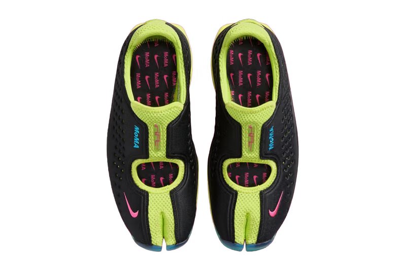 MoMA x Nike Air Rift 2 two-pair pack featuring Hyper Verde/Light Fuchsia and Black/Cyber colorways for Fall 2026 release - detail view 4