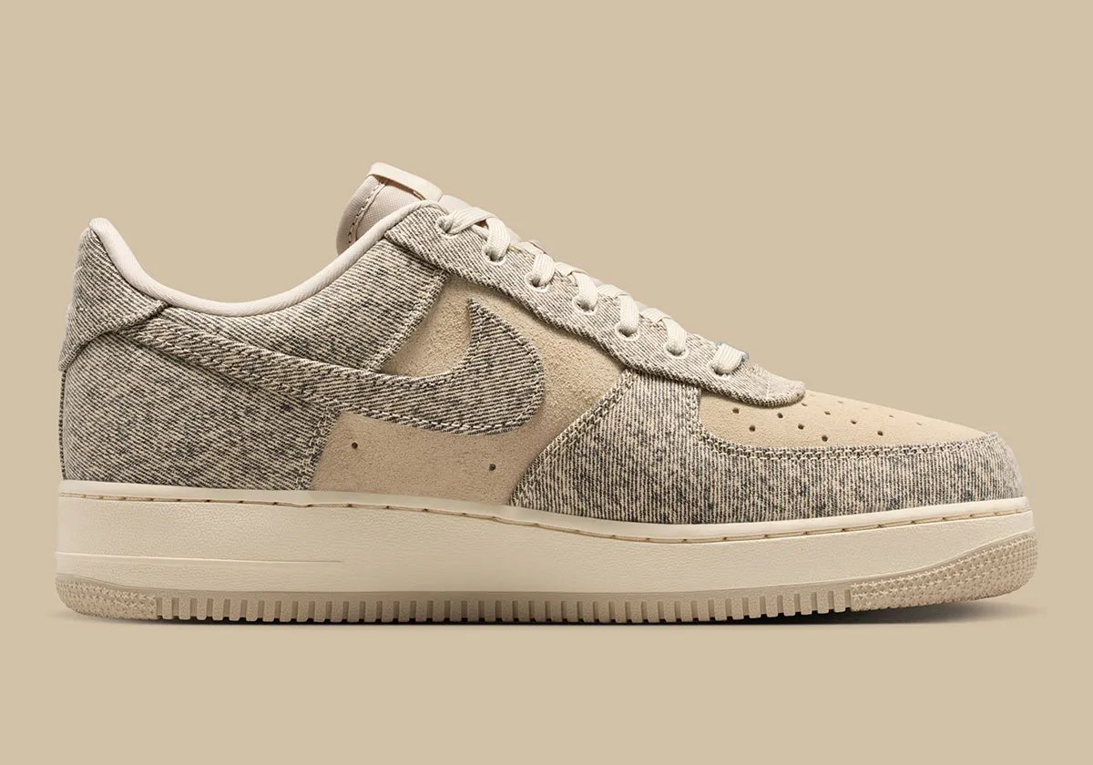 Nike Air Force 1 Low Desert Khaki with suede toe box and khaki tweed-inspired overlays - detail view 3