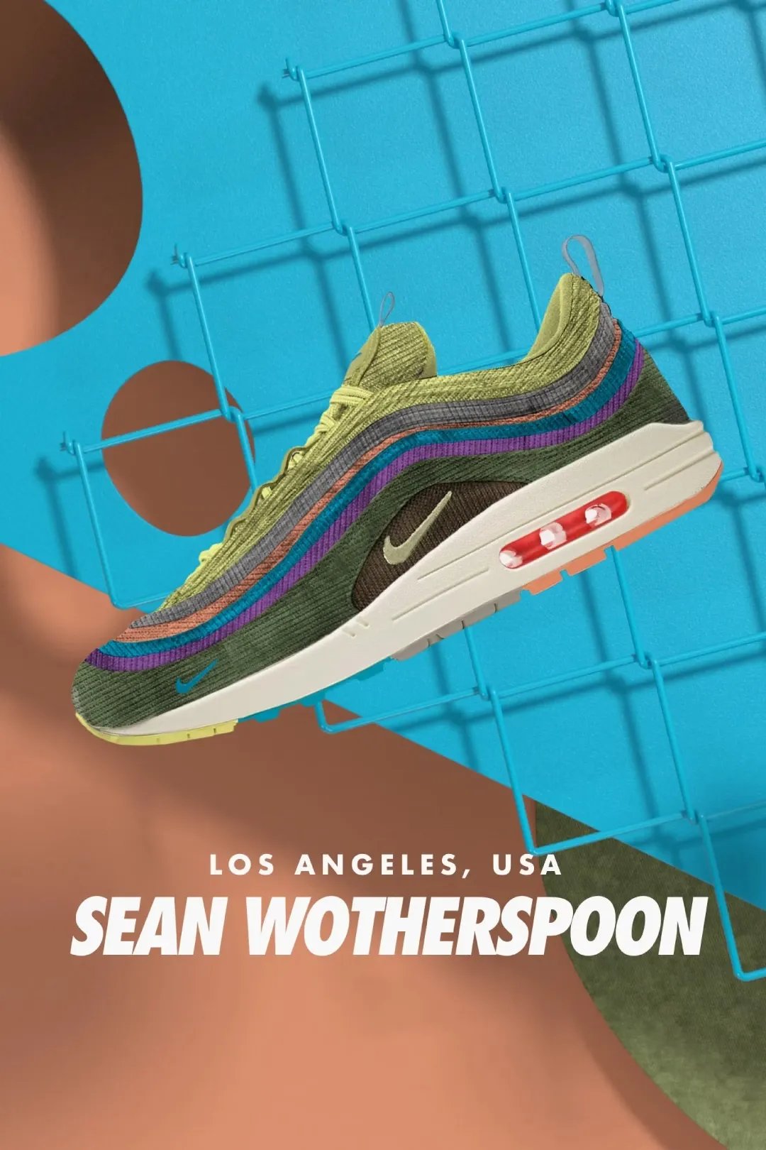 Sean Wotherspoon x Nike Air Max 1/97 in Light Blue Fury and Lemon Wash corduroy upper with Air Max 1 sole unit - detail view 2