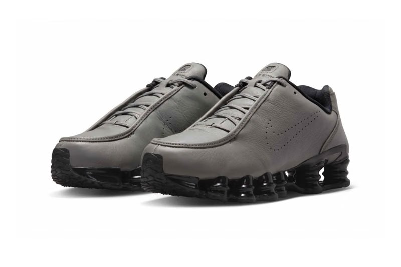 Nike Shox TL SE in Flat Pewter and black with full-grain leather upper and signature column cushioning technology - detail view 2