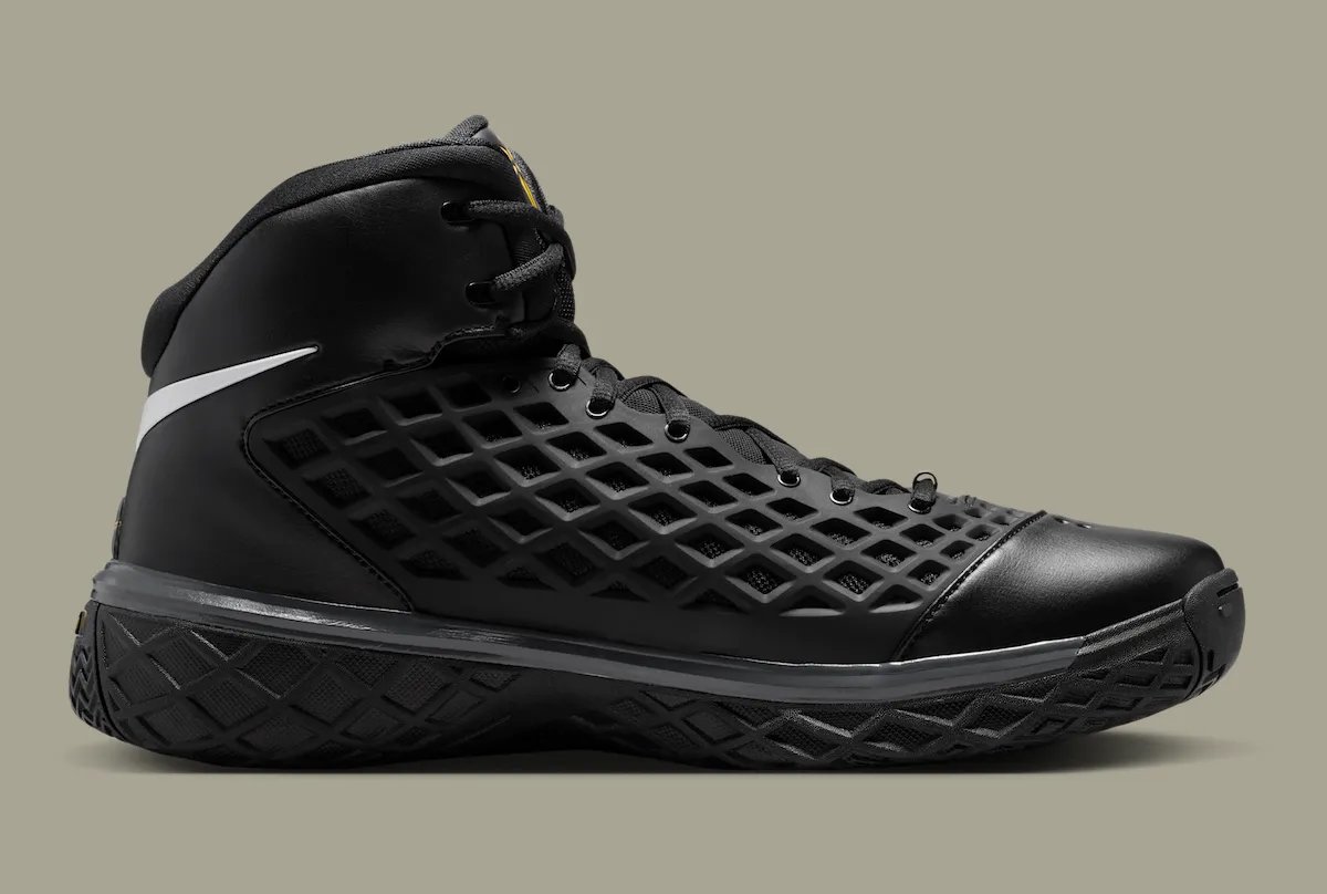 Nike Kobe 3 Protro Orca in black, white, and gold colorway with high-top silhouette and gold Kobe sheath logo - detail view 4