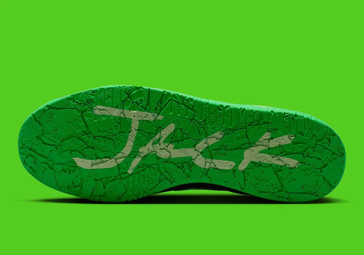 Travis Scott x Jordan Jumpman Jack 'Celtics' in Green Spark colorway, lateral three-quarter view showing full silhouette - detail view 2