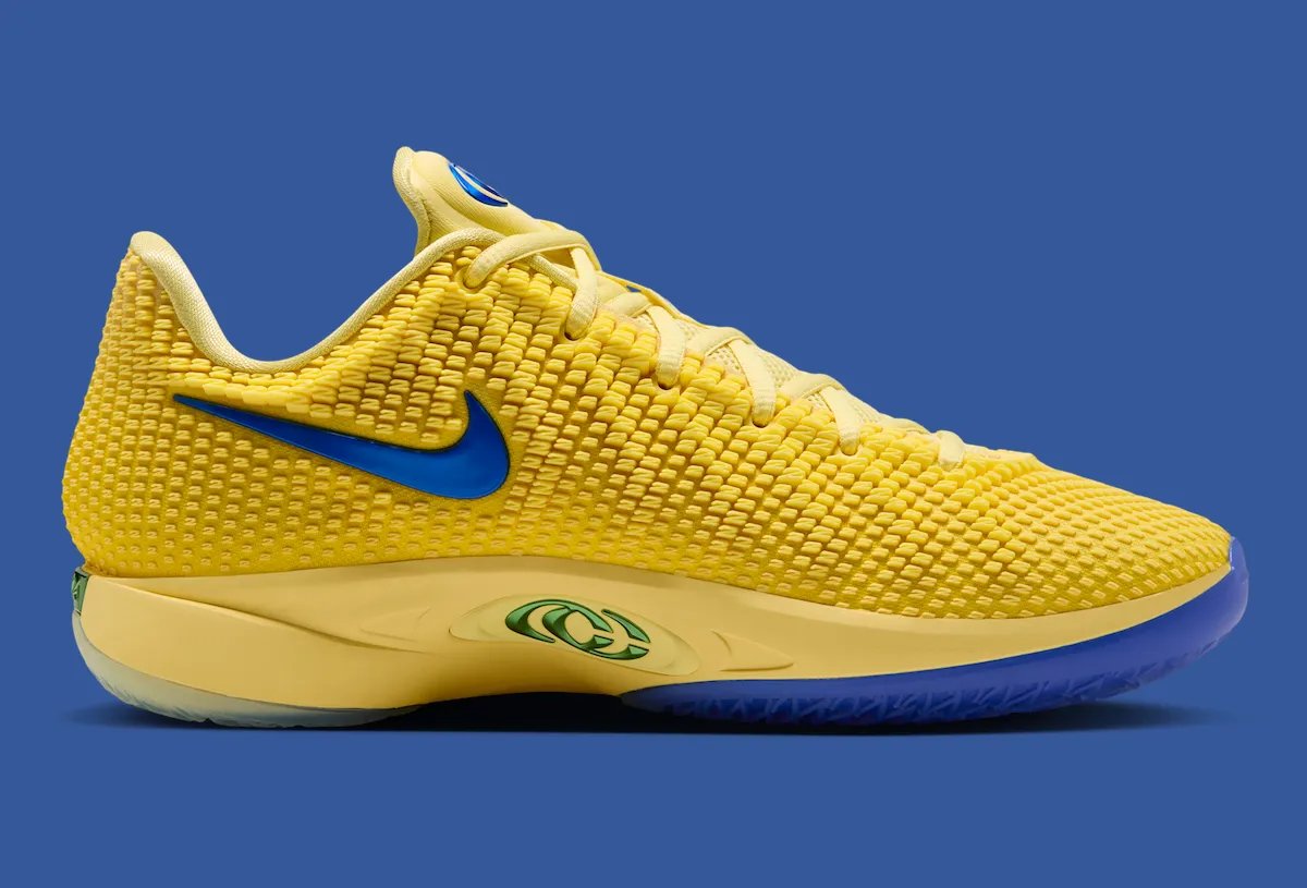 Nike Caitlin 1 'Warning Code' featuring yellow Opticast upper with racer blue accents and metallic green details on midsole - detail view 4