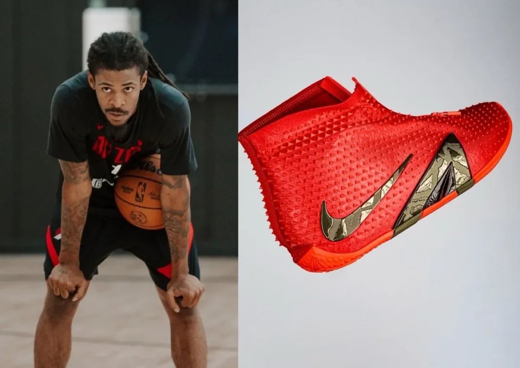 Nike Ja 4 High in University Red with zippered shroud and textured TPU details