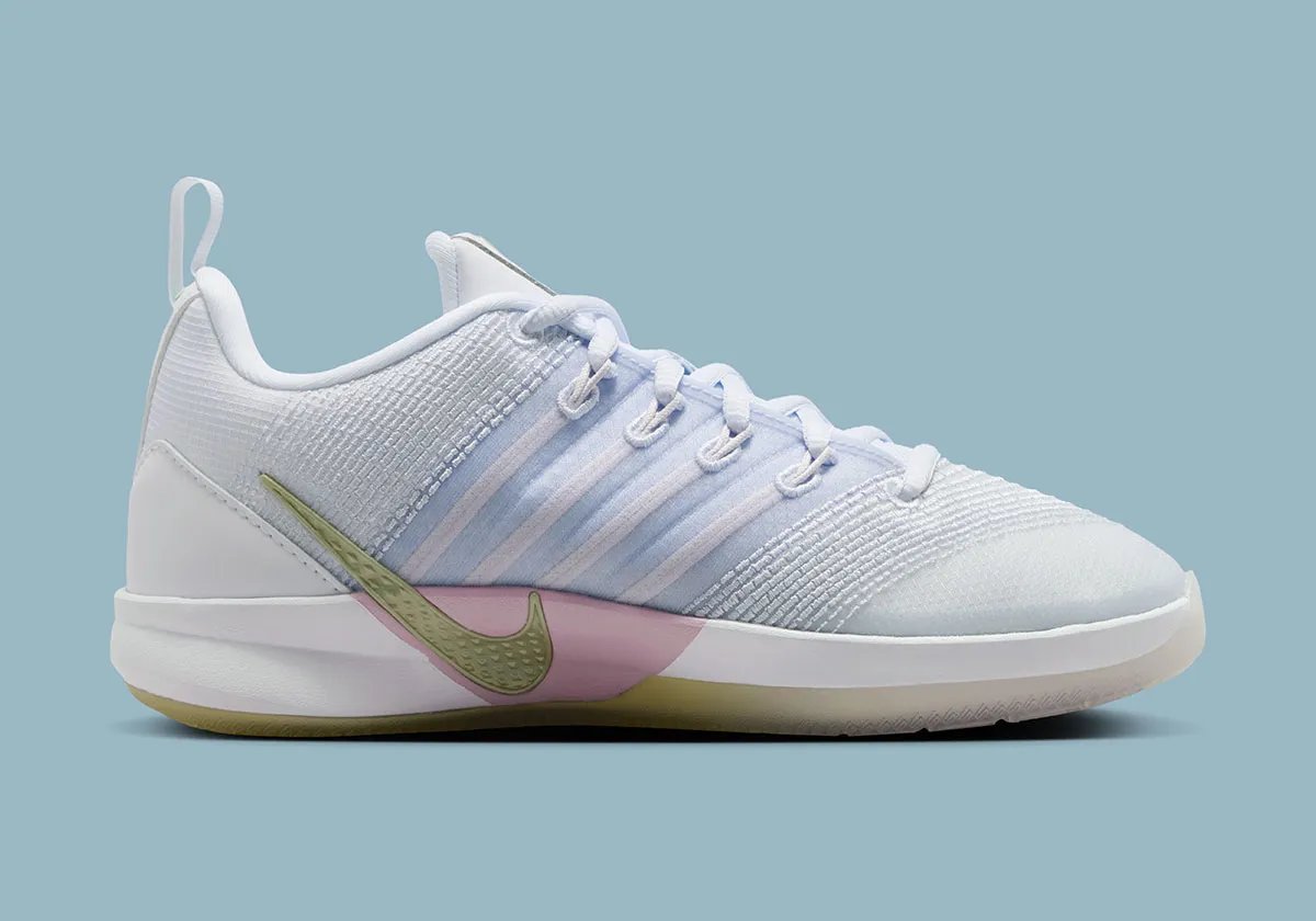 Nike Sabrina 3 in Football Grey colorway showing pastel design details and lateral side profile - detail view 2