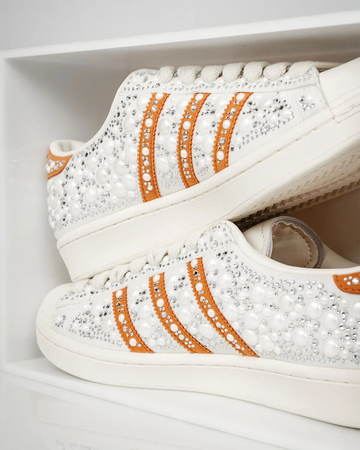 adidas Superstar in white and orange with pearlized bedazzled detailing, released for WNBA 30th anniversary - detail view 1
