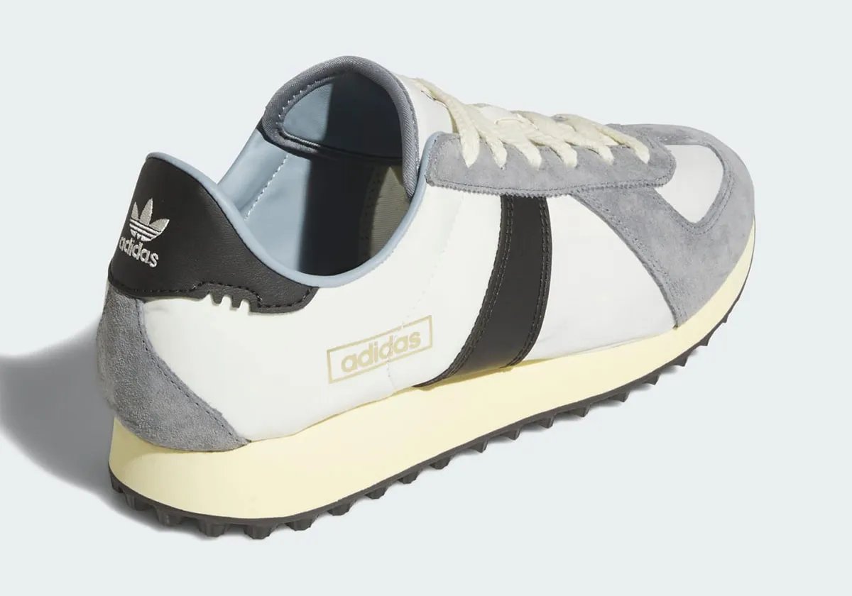 adidas BW Run retro hybrid sneaker in grey and white colorway, blending GAT military trainer paneling with 1970s runner silhouette - detail view 1