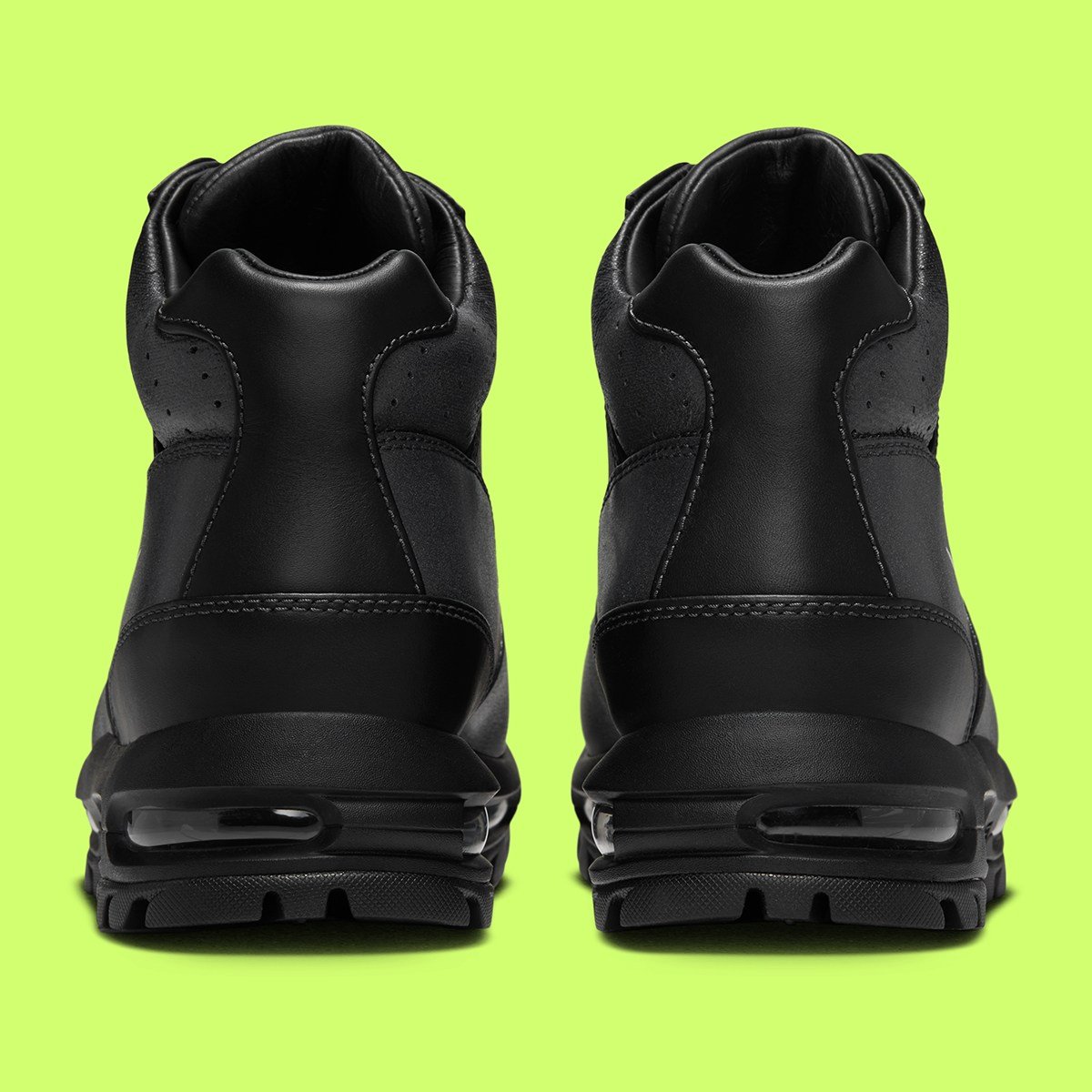 Nike Air Max Goadome in Black/Volt colorway with distressed Swoosh and neon green outsole accent - detail view 4