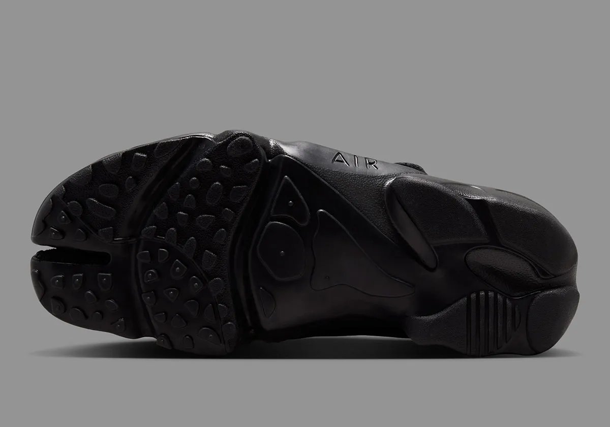 Nike Air Rift Pony Hair Pack in black colorway with tabi toe design and pony hair texture upper - detail view 2
