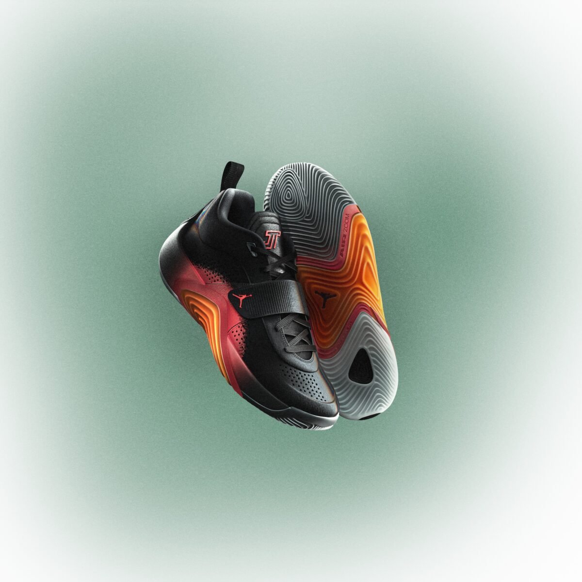 Jordan Tatum 5 signature sneaker in Sunrise colorway with utility strap and heel scar detail - detail view 3
