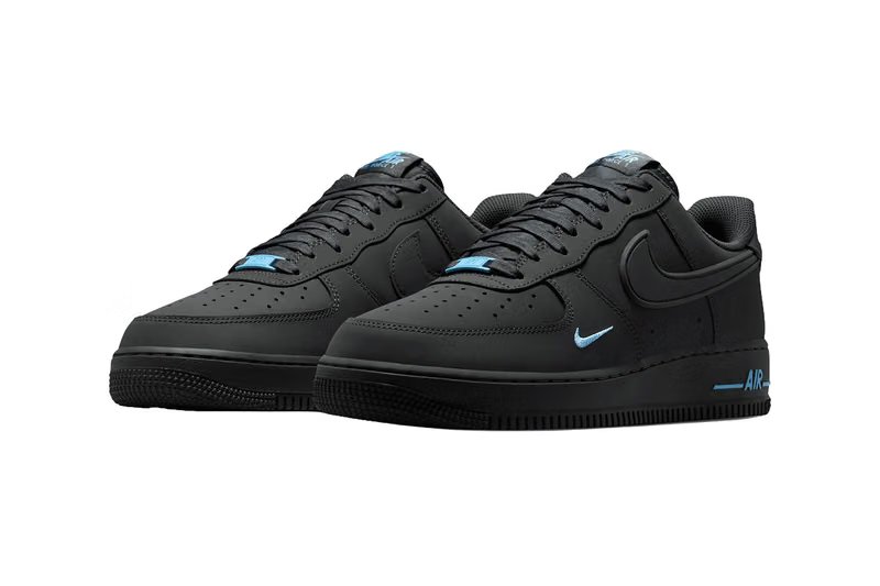 Nike Air Force 1 '07 in Anthracite and Football Blue with mixed-leather upper and perforated toe box - detail view 3